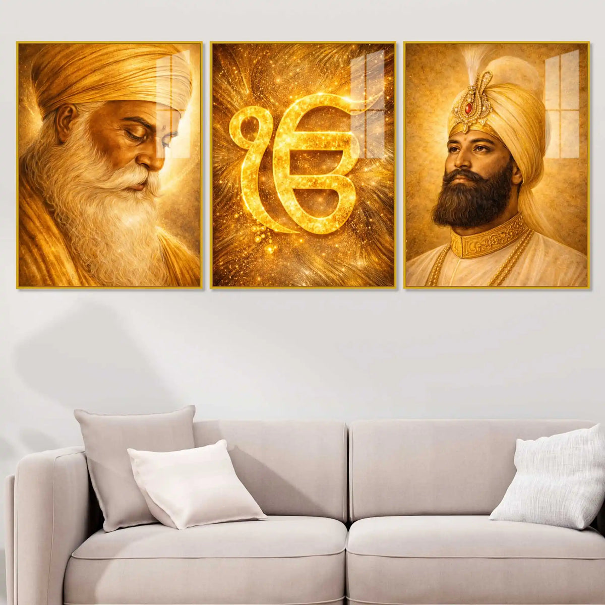 Divine Sikh Heritage Acrylic Floating Frame Wall Painting Set of 3