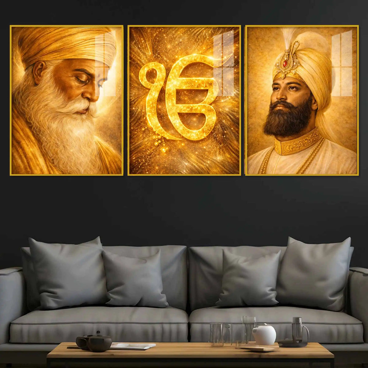 Divine Sikh Heritage Acrylic Floating Frame Wall Painting Set of 3
