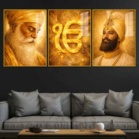 Divine Sikh Heritage Acrylic Floating Frame Wall Painting Set of 3