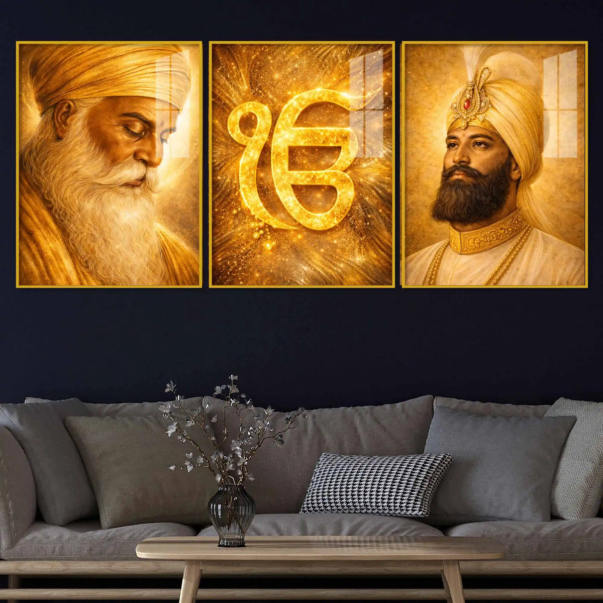 Divine Sikh Heritage Acrylic Floating Frame Wall Painting Set of 3