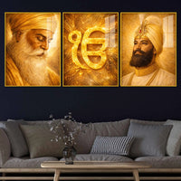 Divine Sikh Heritage Acrylic Floating Frame Wall Painting Set of 3