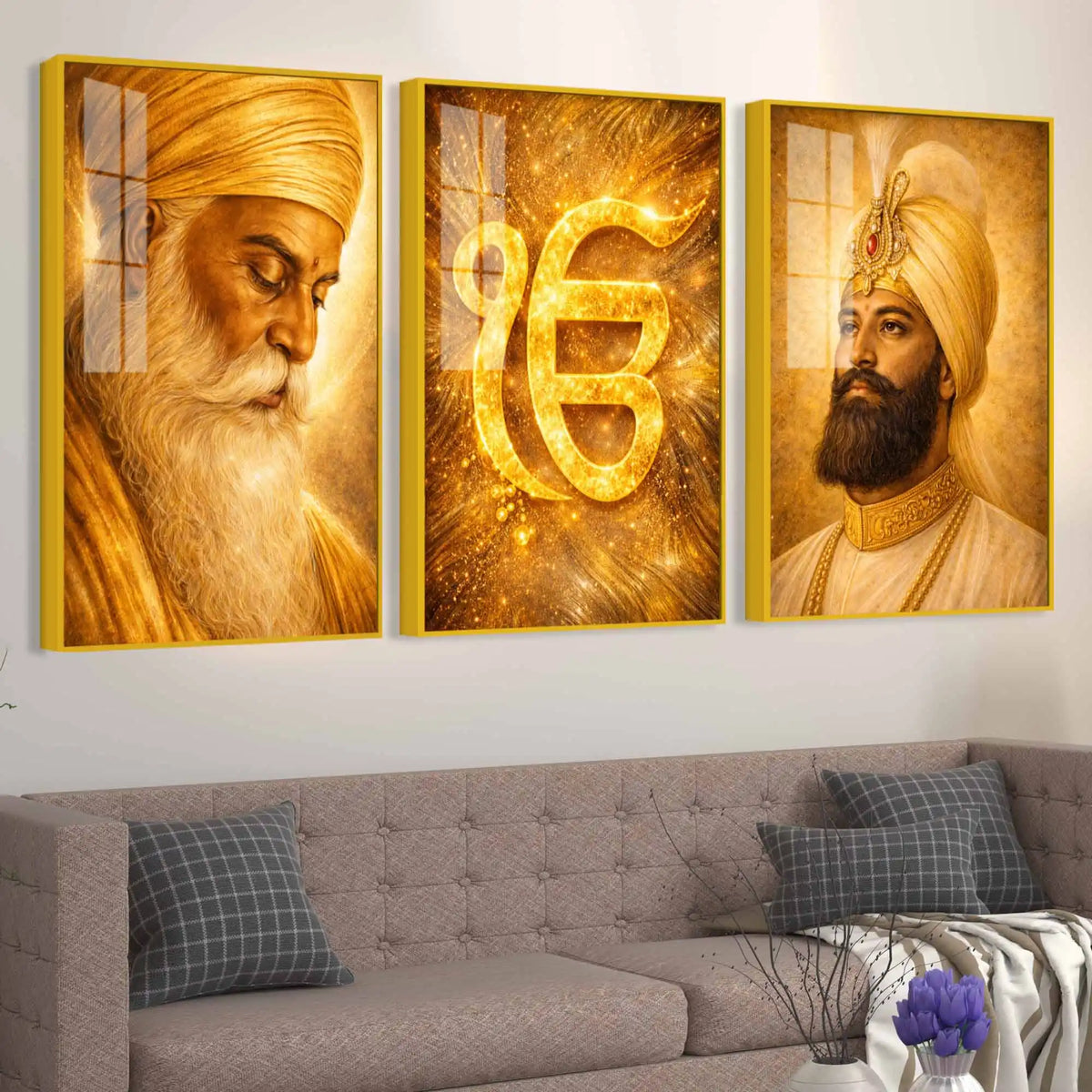Divine Sikh Heritage Acrylic Floating Frame Wall Painting Set of 3