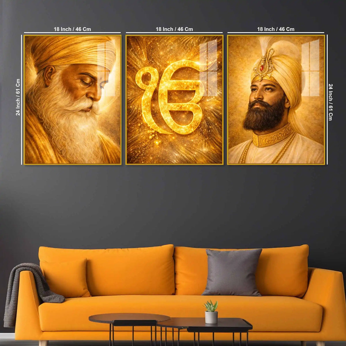 Divine Sikh Heritage Acrylic Floating Frame Wall Painting Set of 3