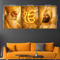 Divine Sikh Heritage Acrylic Floating Frame Wall Painting Set of 3