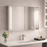 Double Door LED Mirror Cabinet with Vertical Lights and Touch Sensor