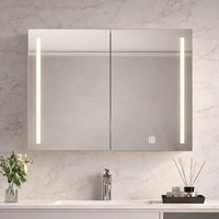 Double Door LED Mirror Cabinet with Vertical Lights and Touch Sensor
