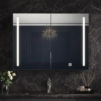 Double Door LED Mirror Cabinet with Vertical Lights and Touch Sensor