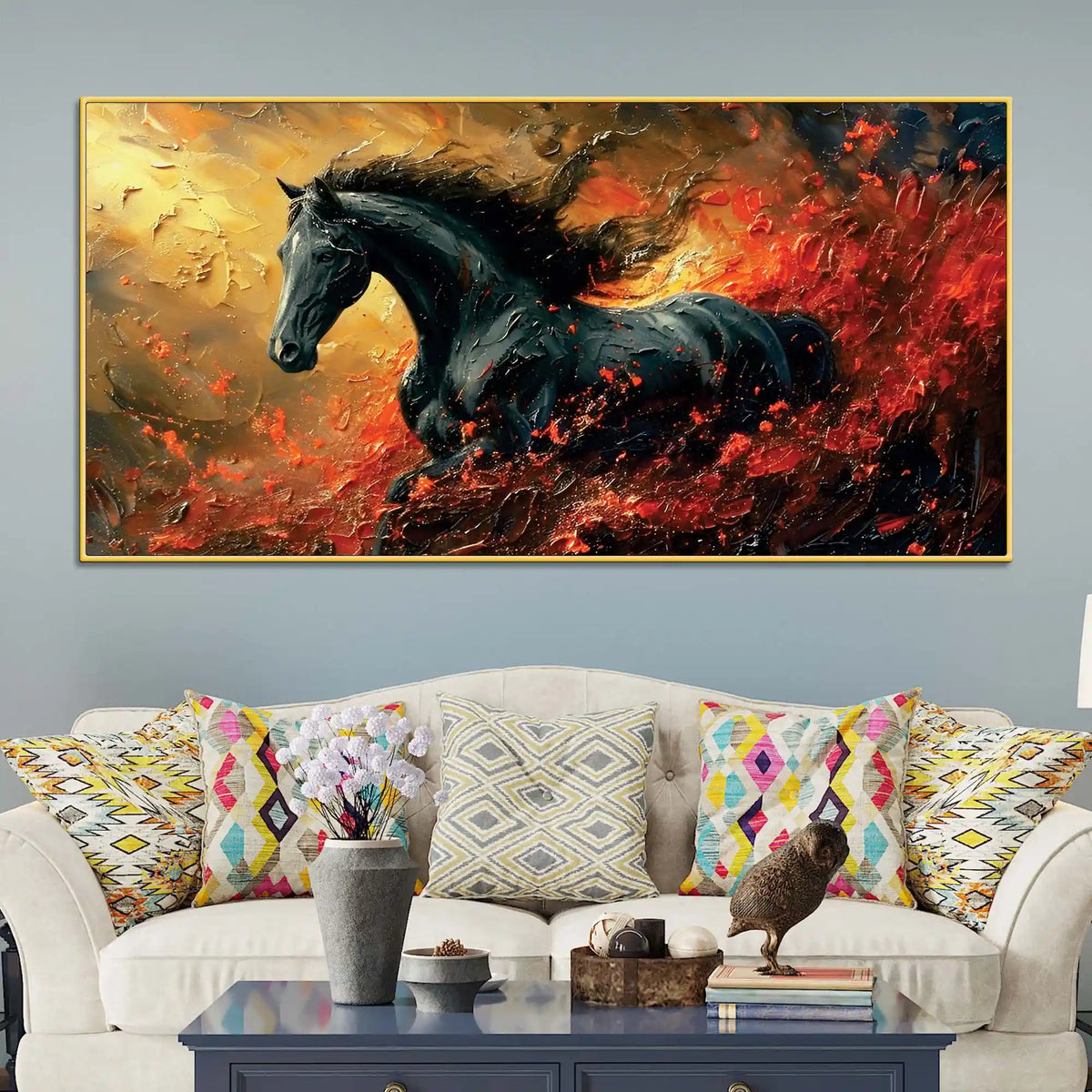 Dramatic Horse Canvas Wall Abstract Painting for Modern Homes