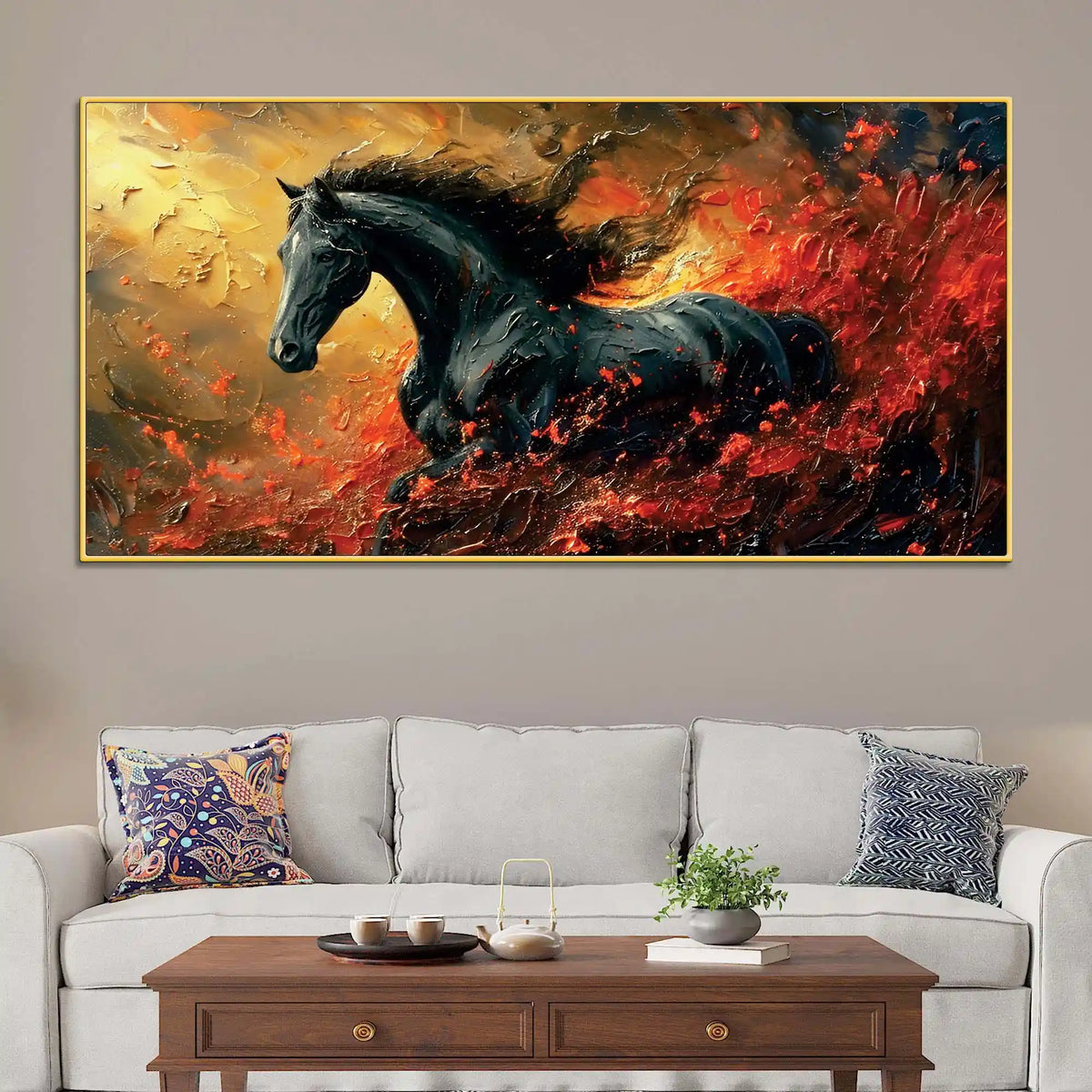 Dramatic Horse Canvas Wall Abstract Painting for Modern Homes