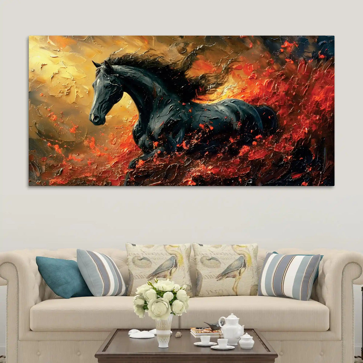 Dramatic Horse Canvas Wall Abstract Painting for Modern Homes