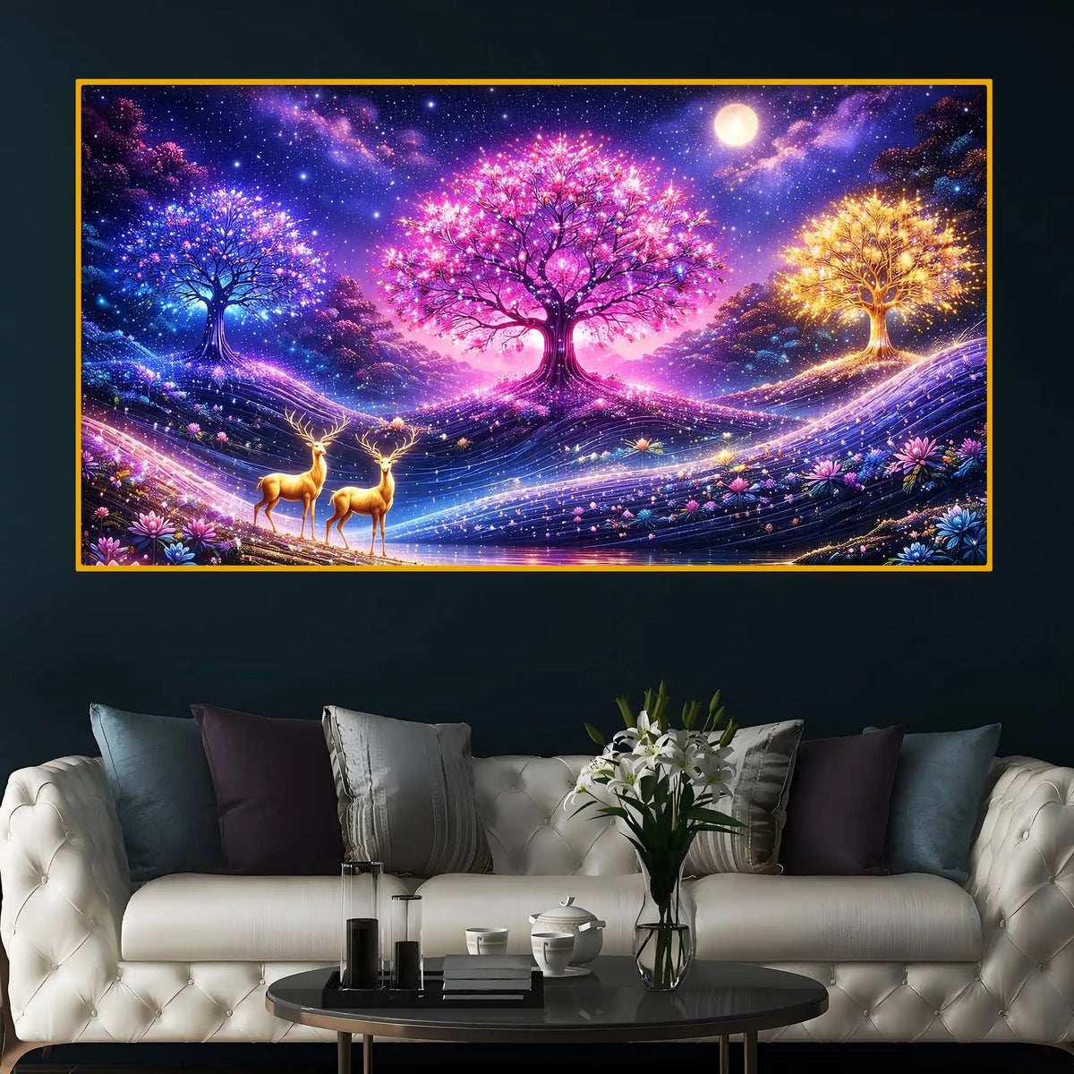 Dreamy Nature Scene Crystal Glass Painting for Office Wall Décor