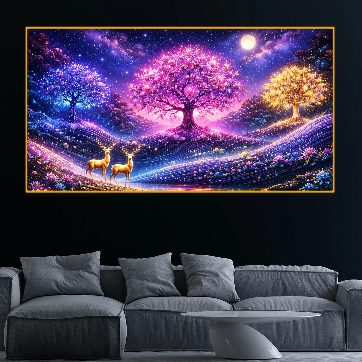 Dreamy Nature Scene Crystal Glass Painting for Office Wall Décor