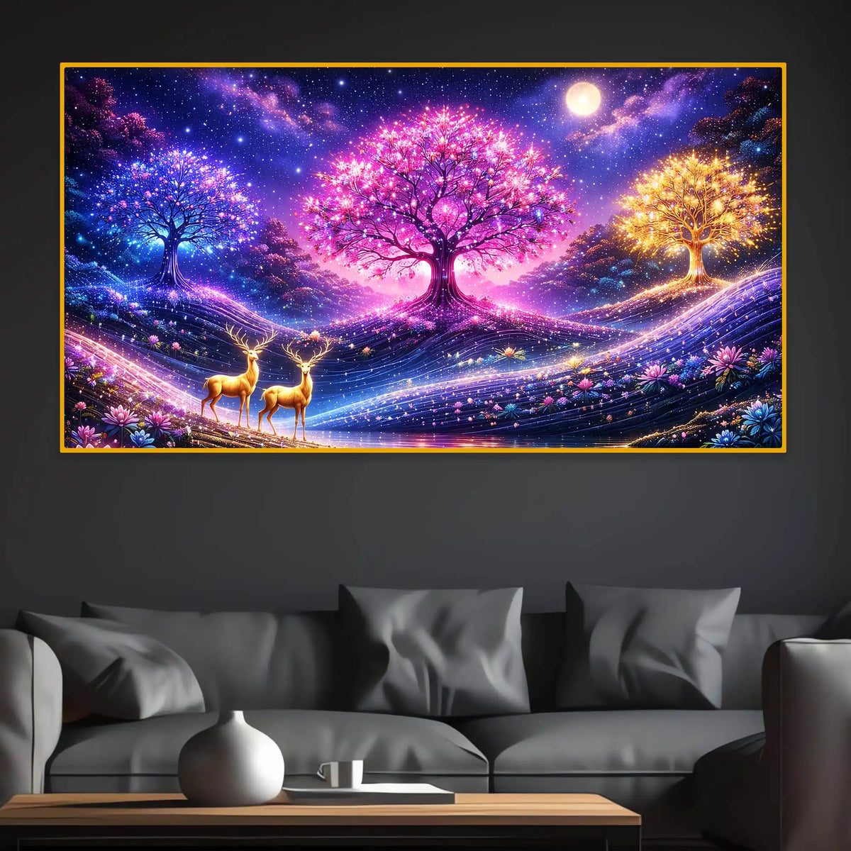 Dreamy Nature Scene Crystal Glass Painting for Office Wall Décor