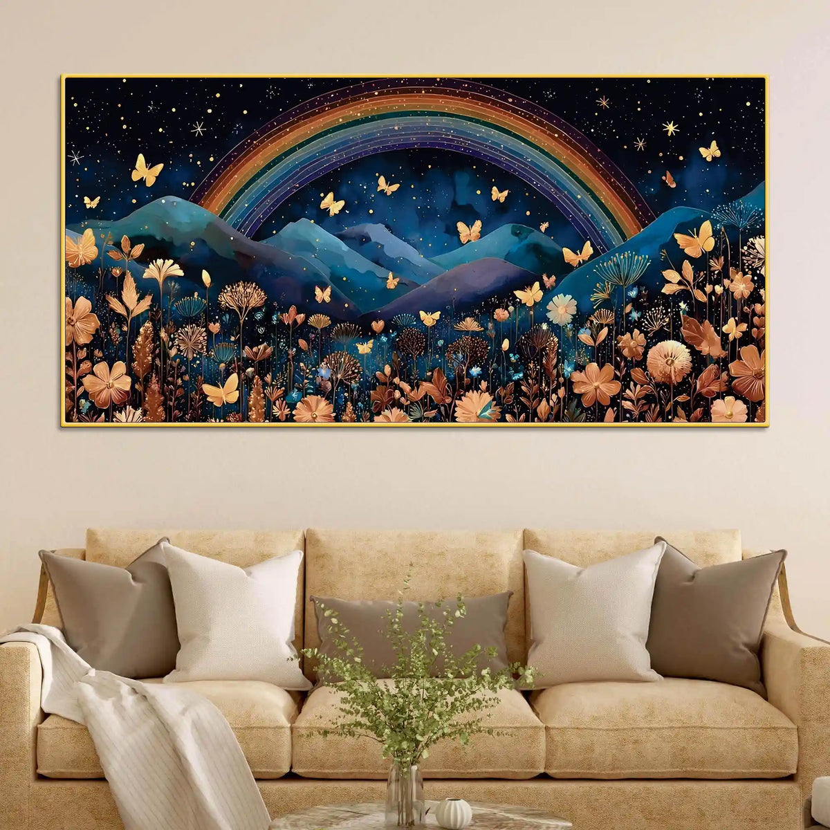 Dreamy Rainbow Abstract Canvas Painting for Home Interiors