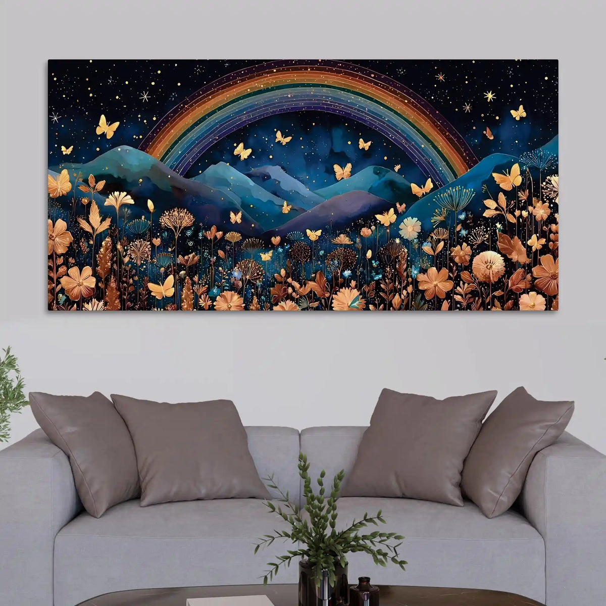 Dreamy Rainbow Abstract Canvas Painting for Home Interiors