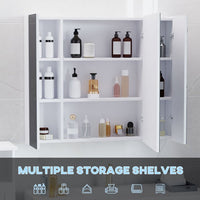 Dual LED Strip With Three Door White Bathroom Mirror Cabinet
