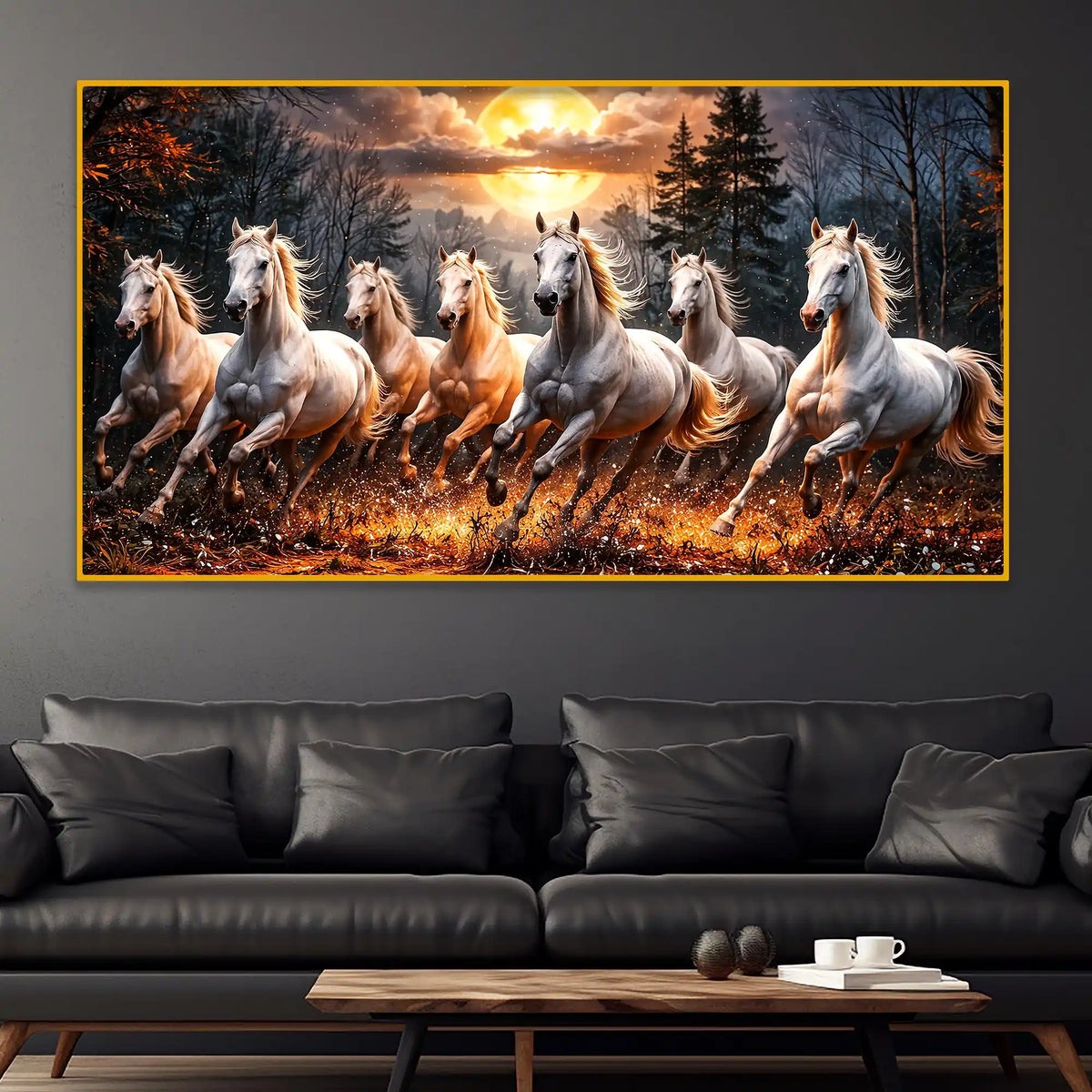 Dynamic Horse Group Wall Art Crystal Glass Finish Painting