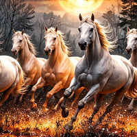 Dynamic Horse Group Wall Art Crystal Glass Finish Painting