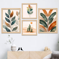 Earth Tone Minimal Art of Botanical Leaf Wall Frame Set of Four