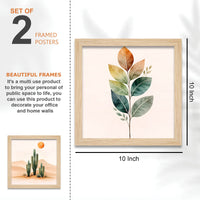 Earth Tone Minimal Art of Botanical Leaf Wall Frame Set of Four