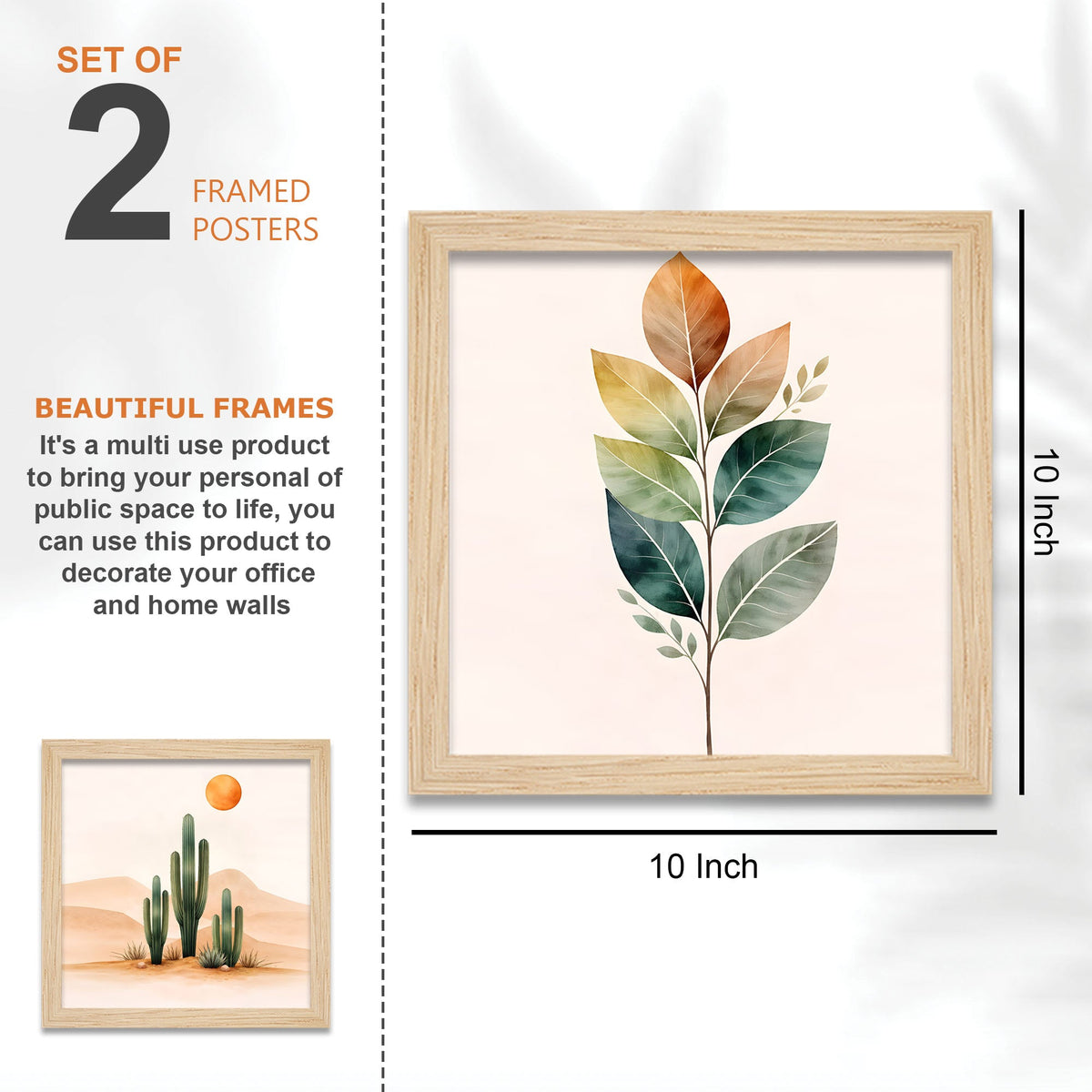 Earth Tone Minimal Art of Botanical Leaf Wall Frame Set of Four
