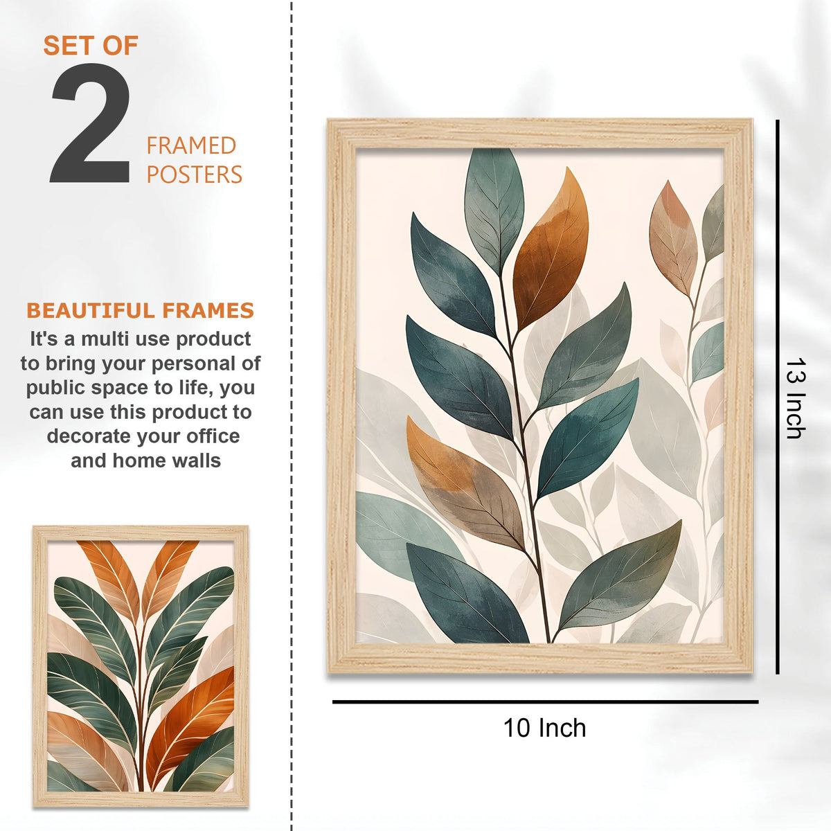 Earth Tone Minimal Art of Botanical Leaf Wall Frame Set of Four