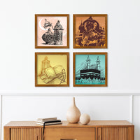 Eid Mubarak Islamic Religious Wooden Wall Frame Set of Four