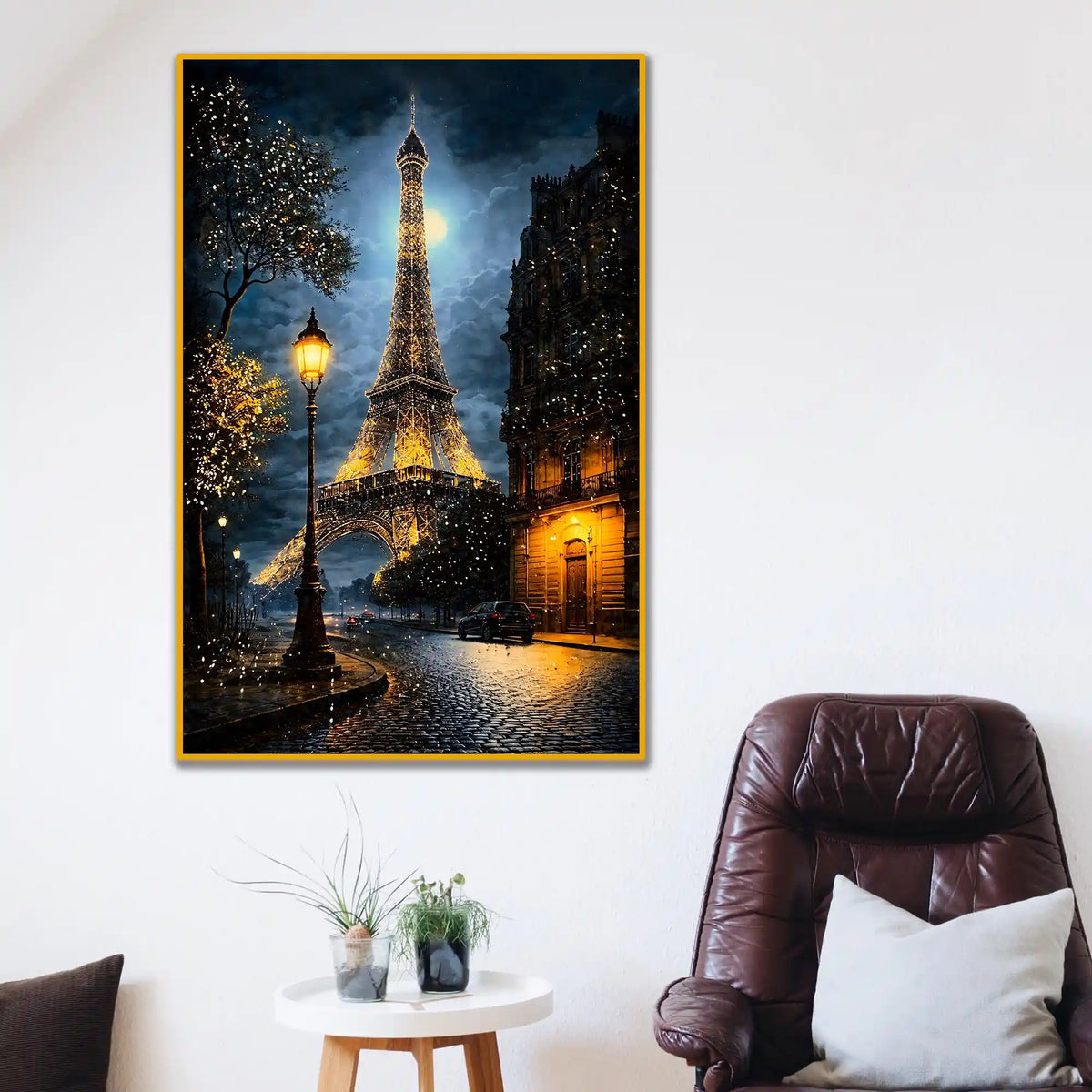Eiffel Tower Paris Night Scene Floating Frame Crystal Wall Painting