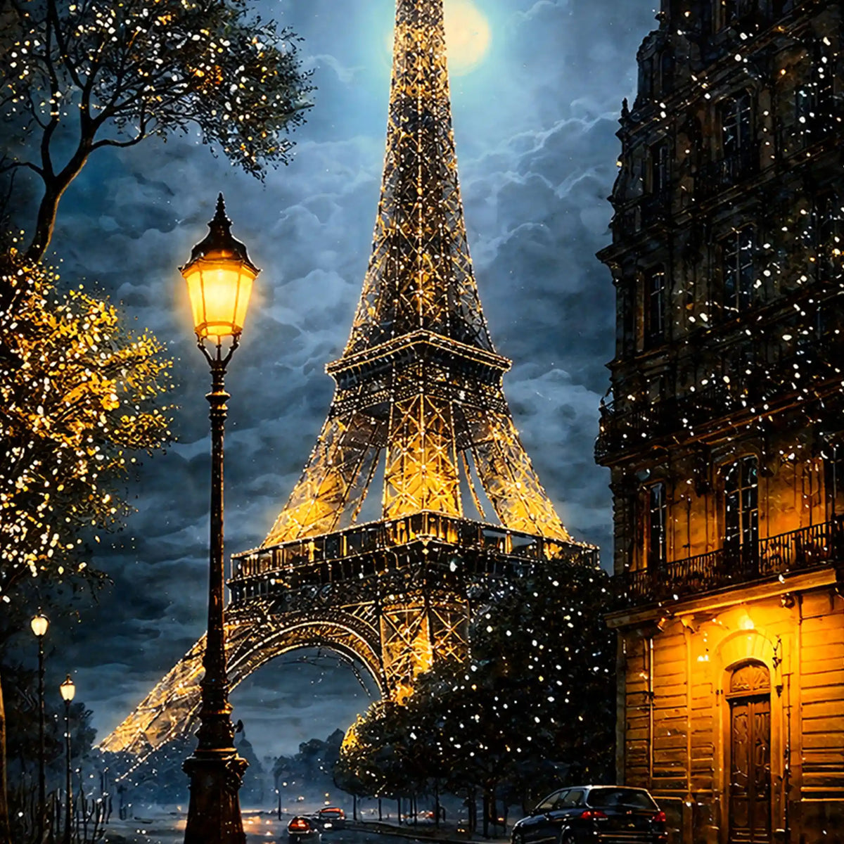 Eiffel Tower Paris Night Scene Floating Frame Crystal Wall Painting