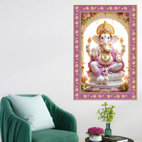 Ekadanta Ganesha Floral Border Vertical Wall Painting