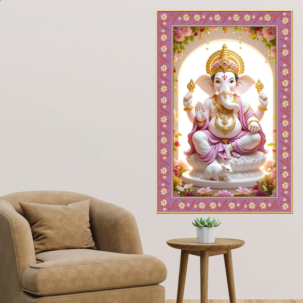 Ekadanta Ganesha Floral Border Vertical Wall Painting