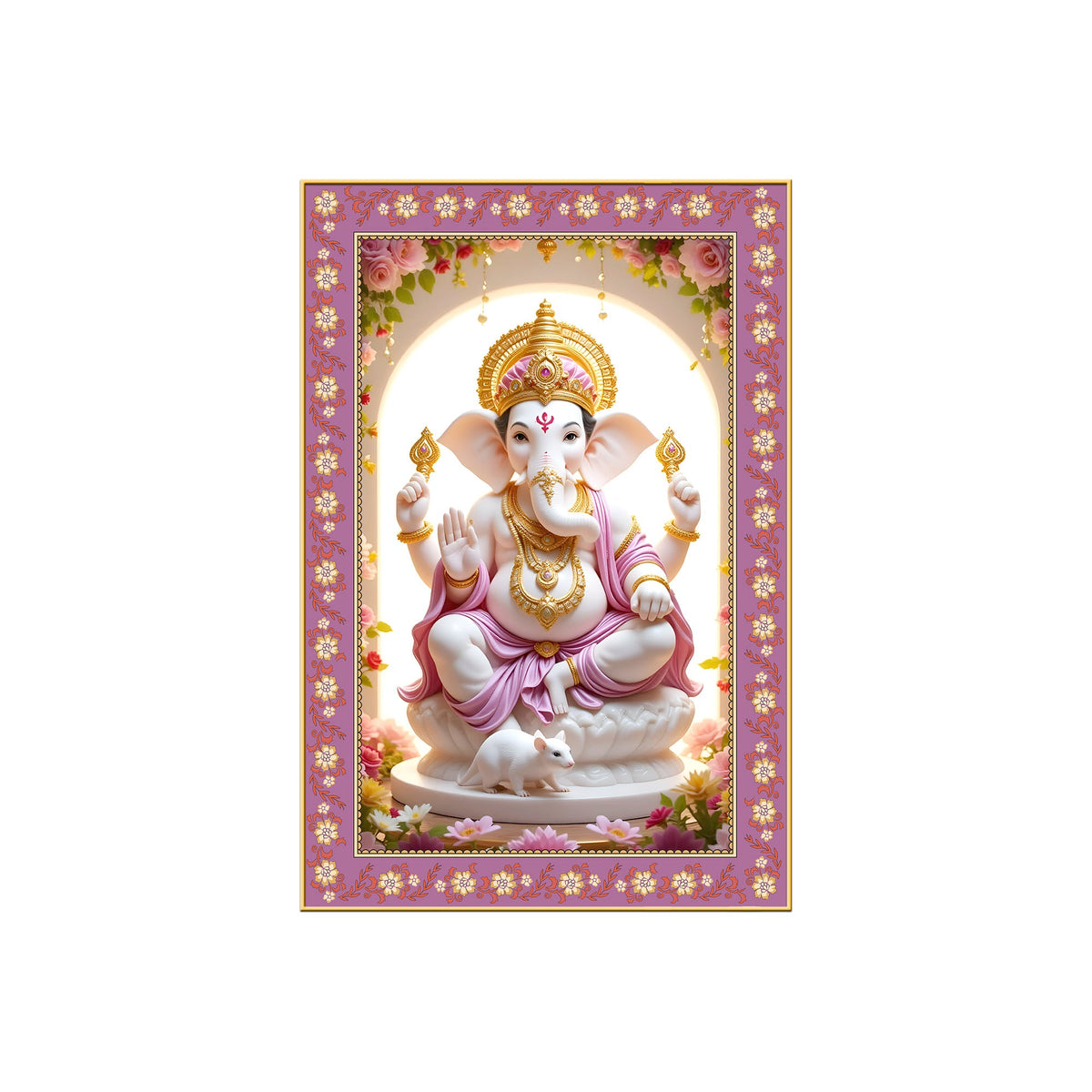 Ekadanta Ganesha Floral Border Vertical Wall Painting