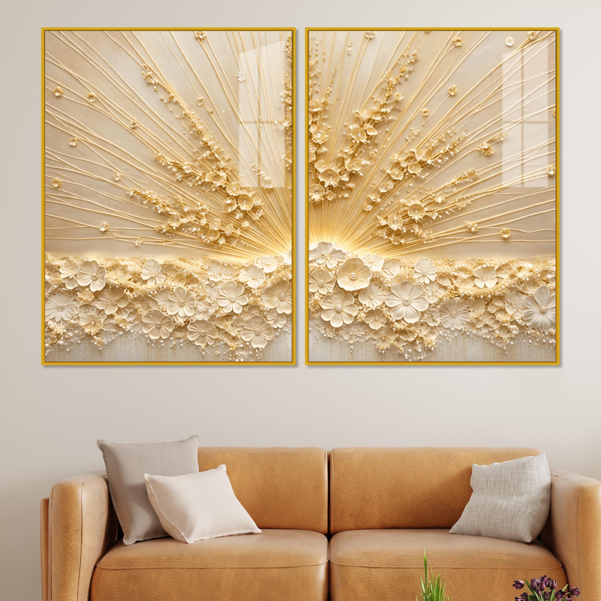 Elegant 3D Floral Radiance Acrylic Floating Wall Painting Set of 2