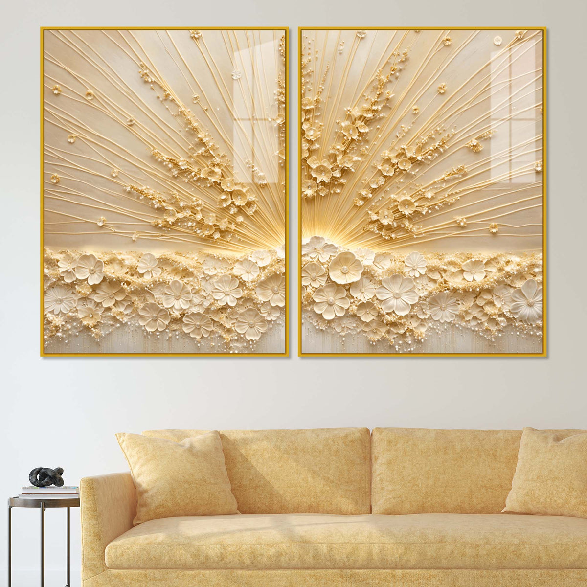 Elegant 3D Floral Radiance Acrylic Floating Wall Painting Set of 2