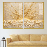 Elegant 3D Floral Radiance Acrylic Floating Wall Painting Set of 2