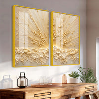 Elegant 3D Floral Radiance Acrylic Floating Wall Painting Set of 2