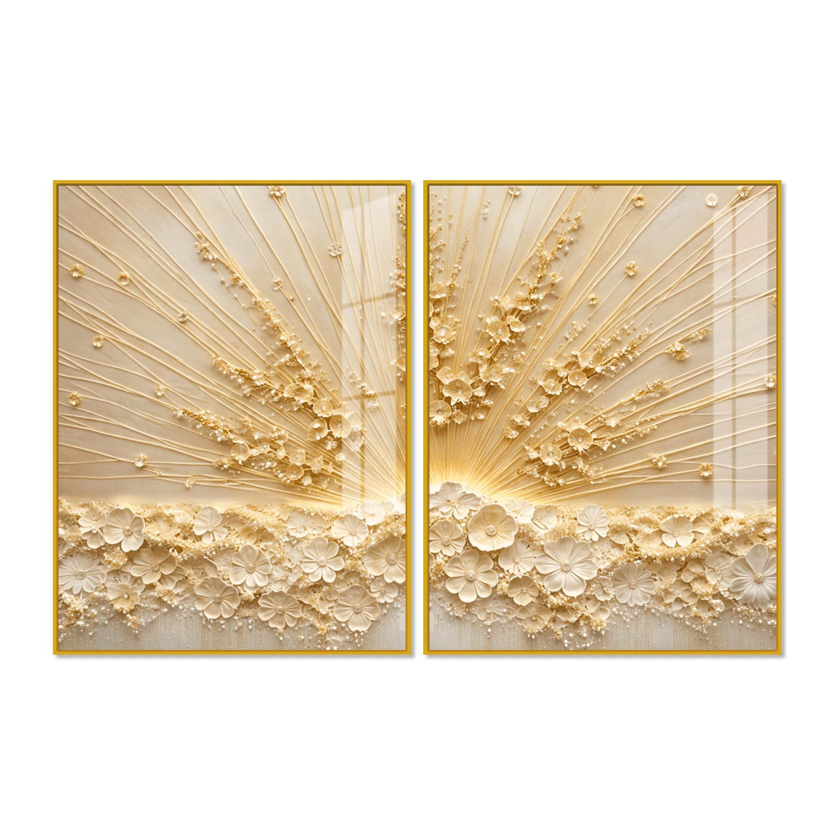 Elegant 3D Floral Radiance Acrylic Floating Wall Painting Set of 2