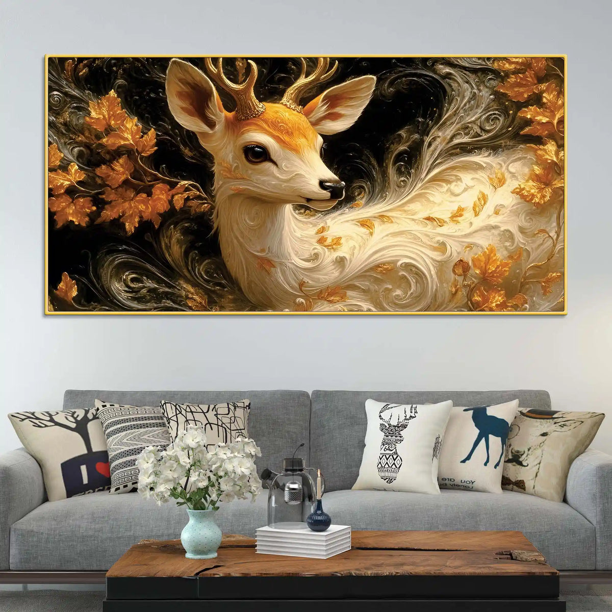 Elegant Abstract Deer Canvas Wall Luxury Painting for Bedroom Decor
