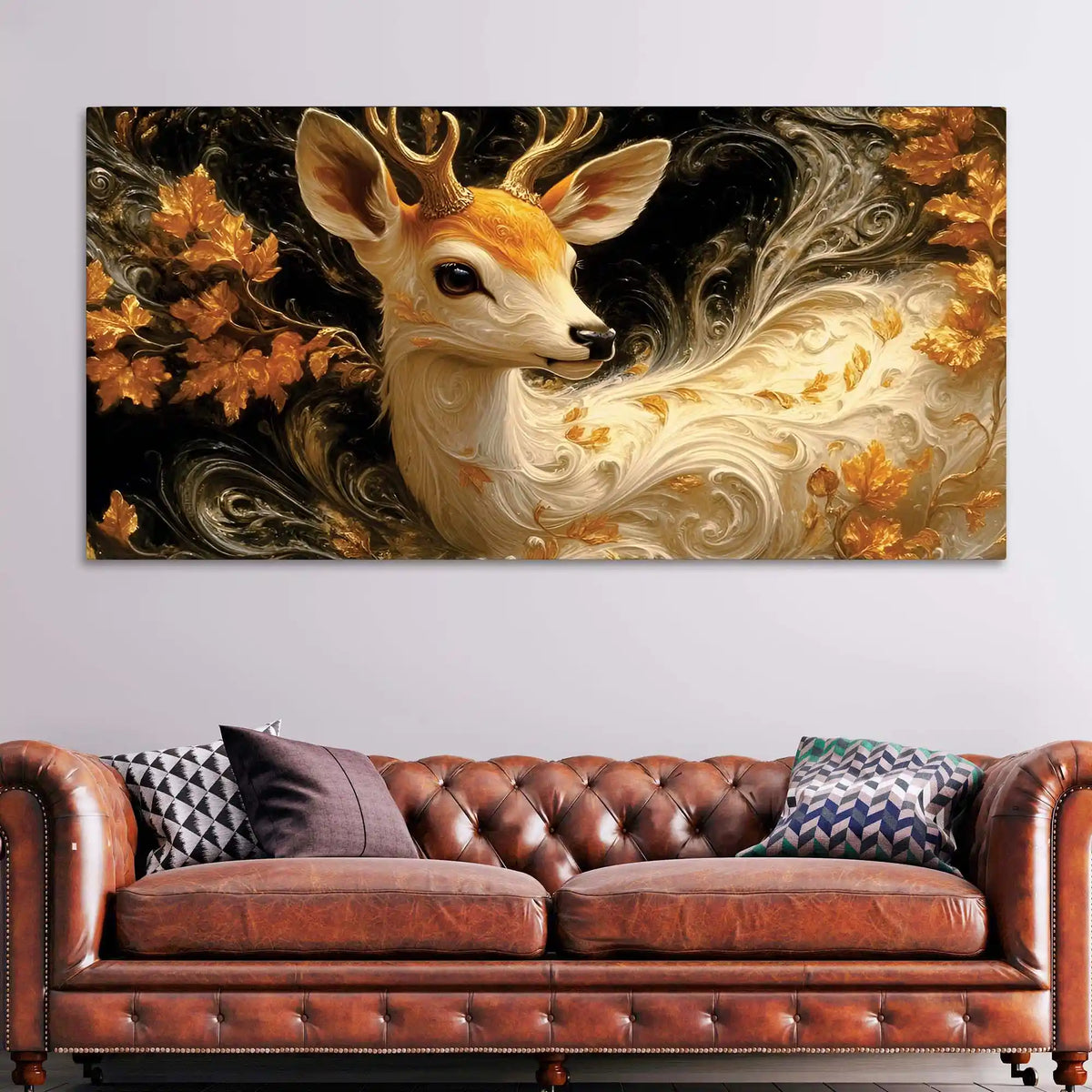 Elegant Abstract Deer Canvas Wall Luxury Painting for Bedroom Decor