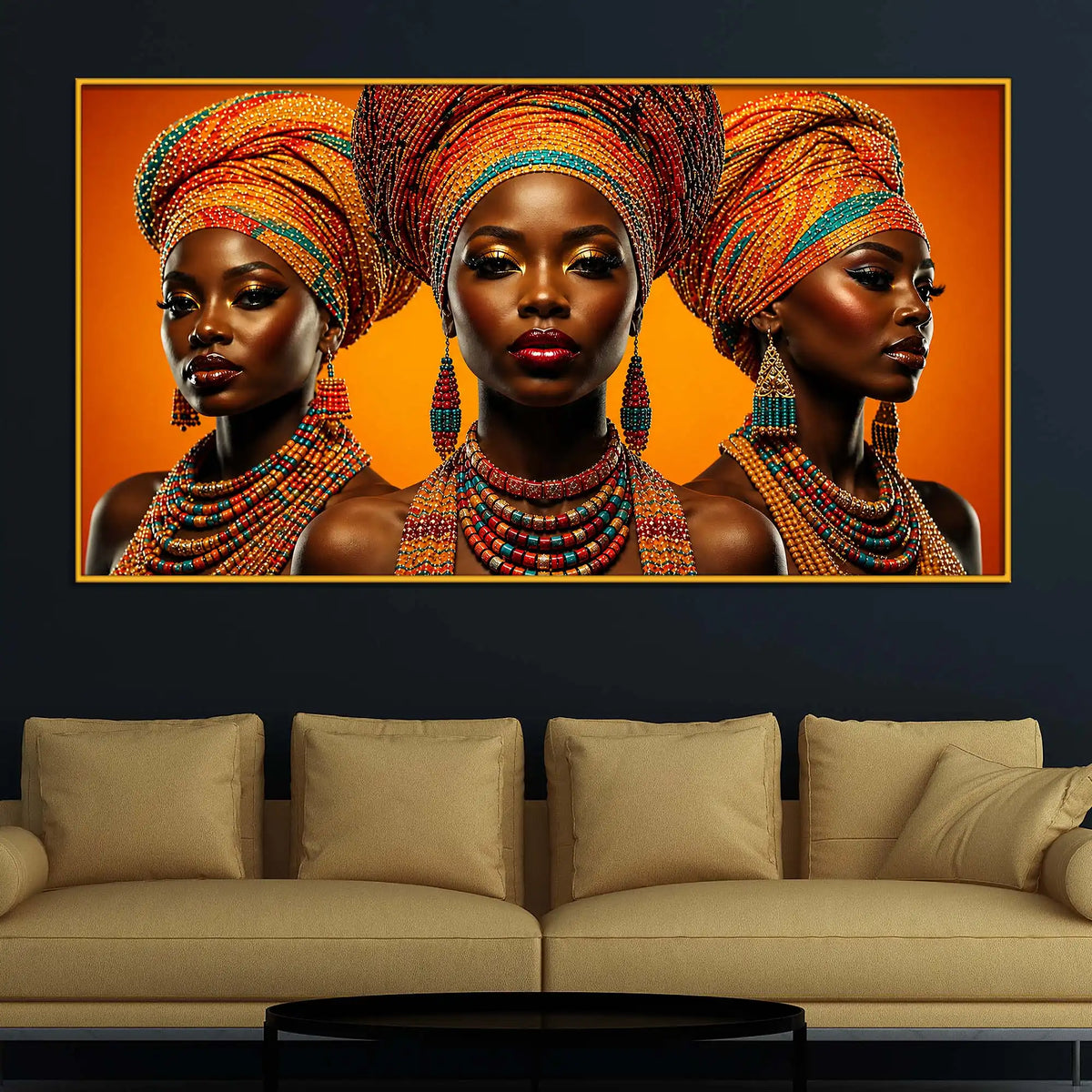 Elegant African Women Floating Frame Crystal Wall Painting
