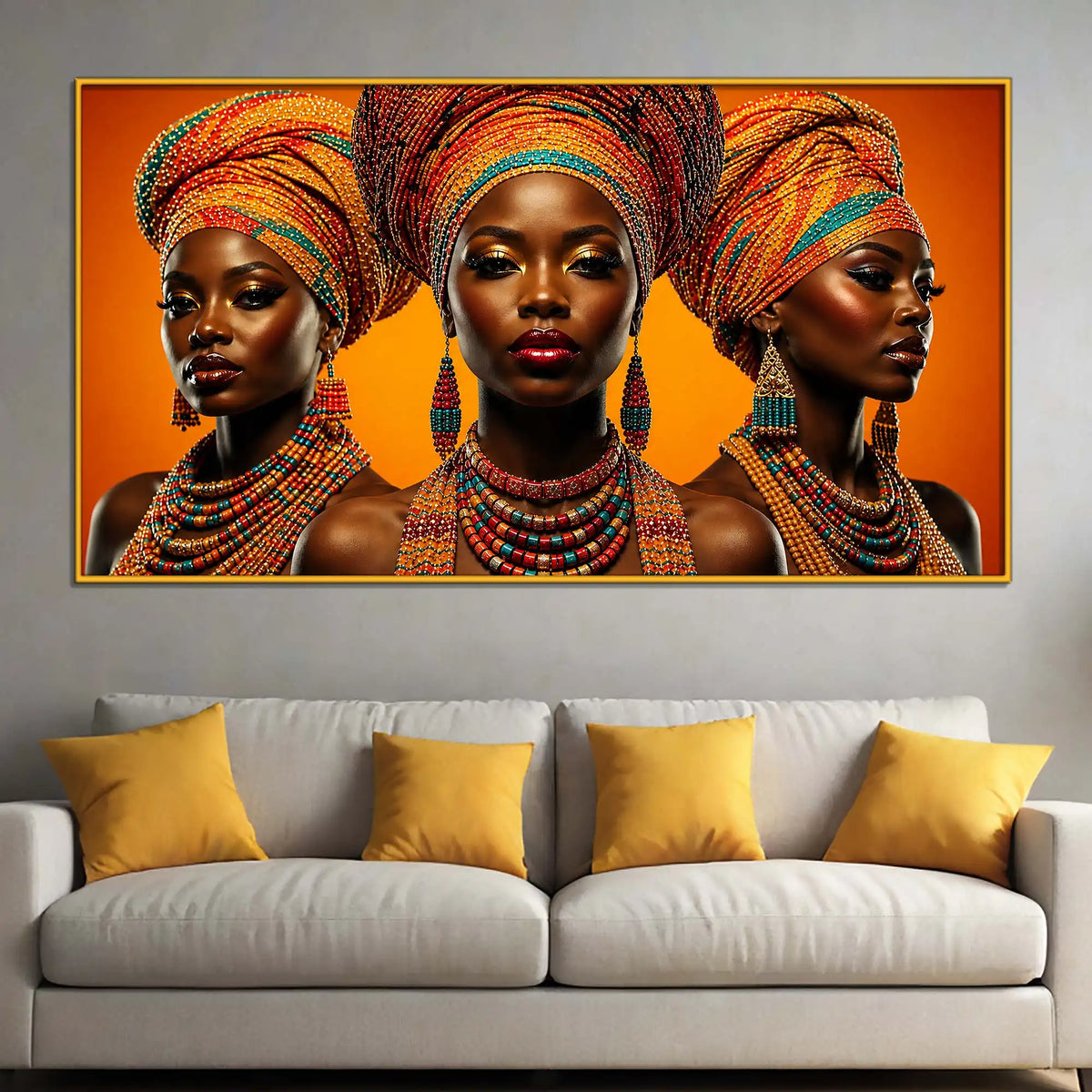 Elegant African Women Floating Frame Crystal Wall Painting