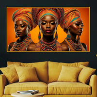 Elegant African Women Floating Frame Crystal Wall Painting