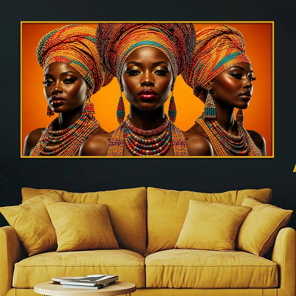 Elegant African Women Floating Frame Crystal Wall Painting