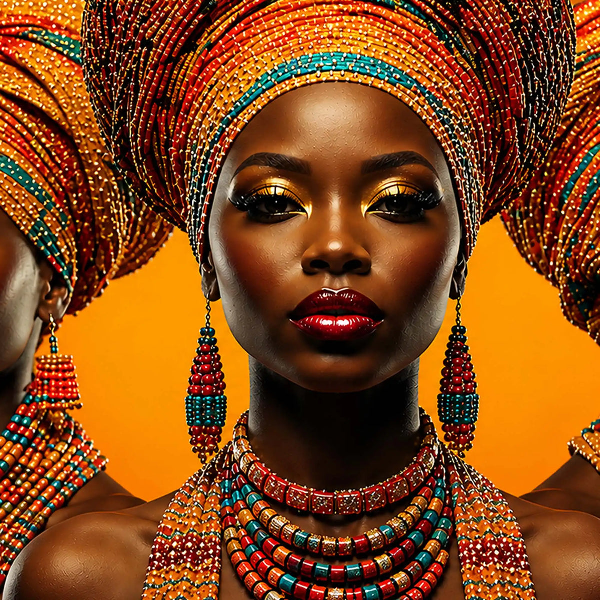 Elegant African Women Floating Frame Crystal Wall Painting