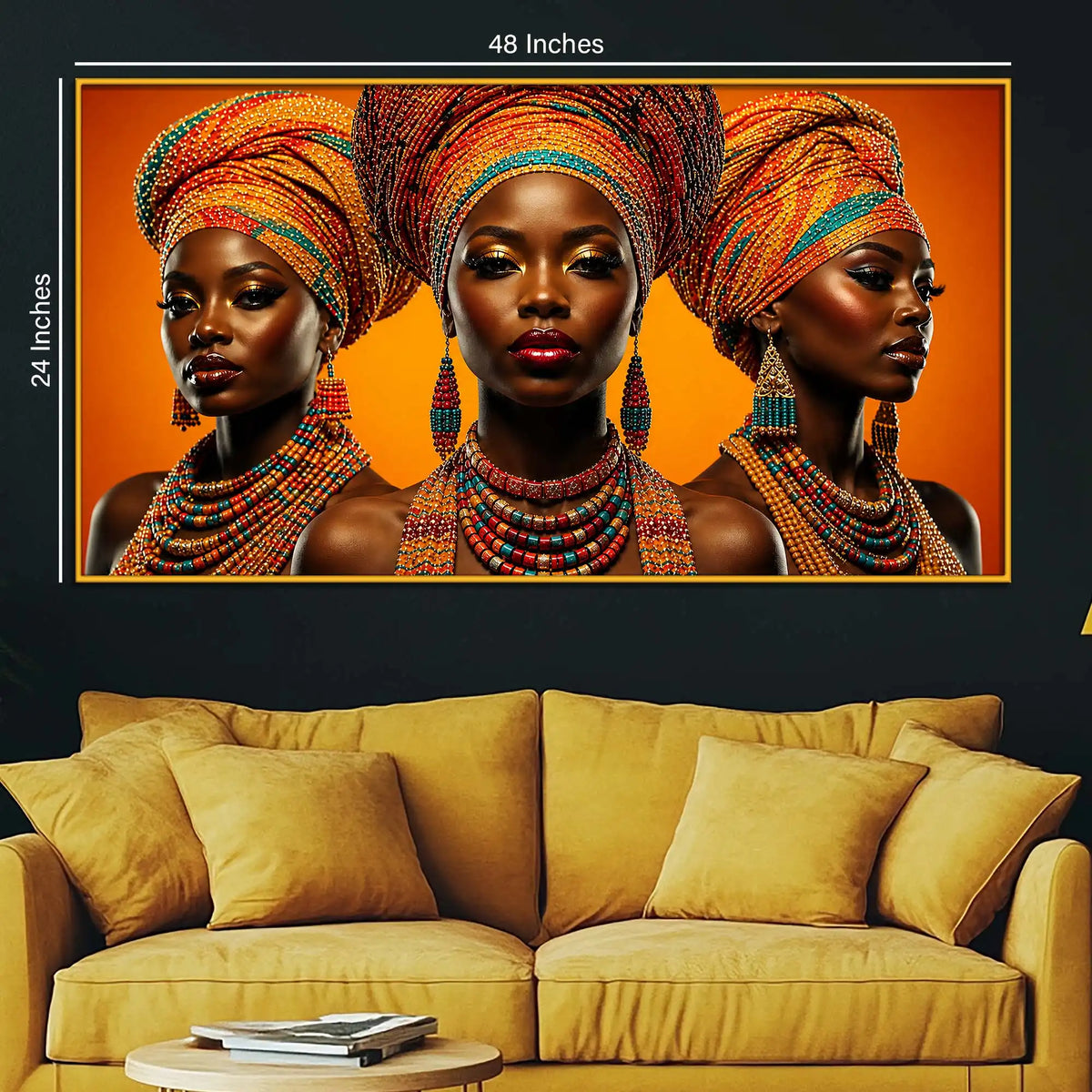 Elegant African Women Floating Frame Crystal Wall Painting