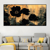 Elegant Black Floral Canvas Wall Art Abstract Painting