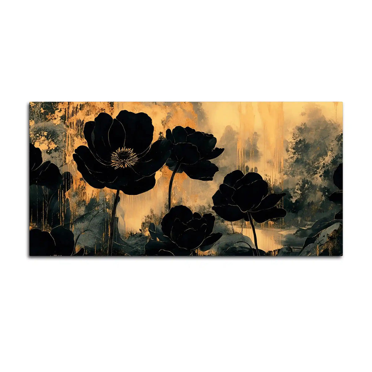 Elegant Black Floral Canvas Wall Art Abstract Painting