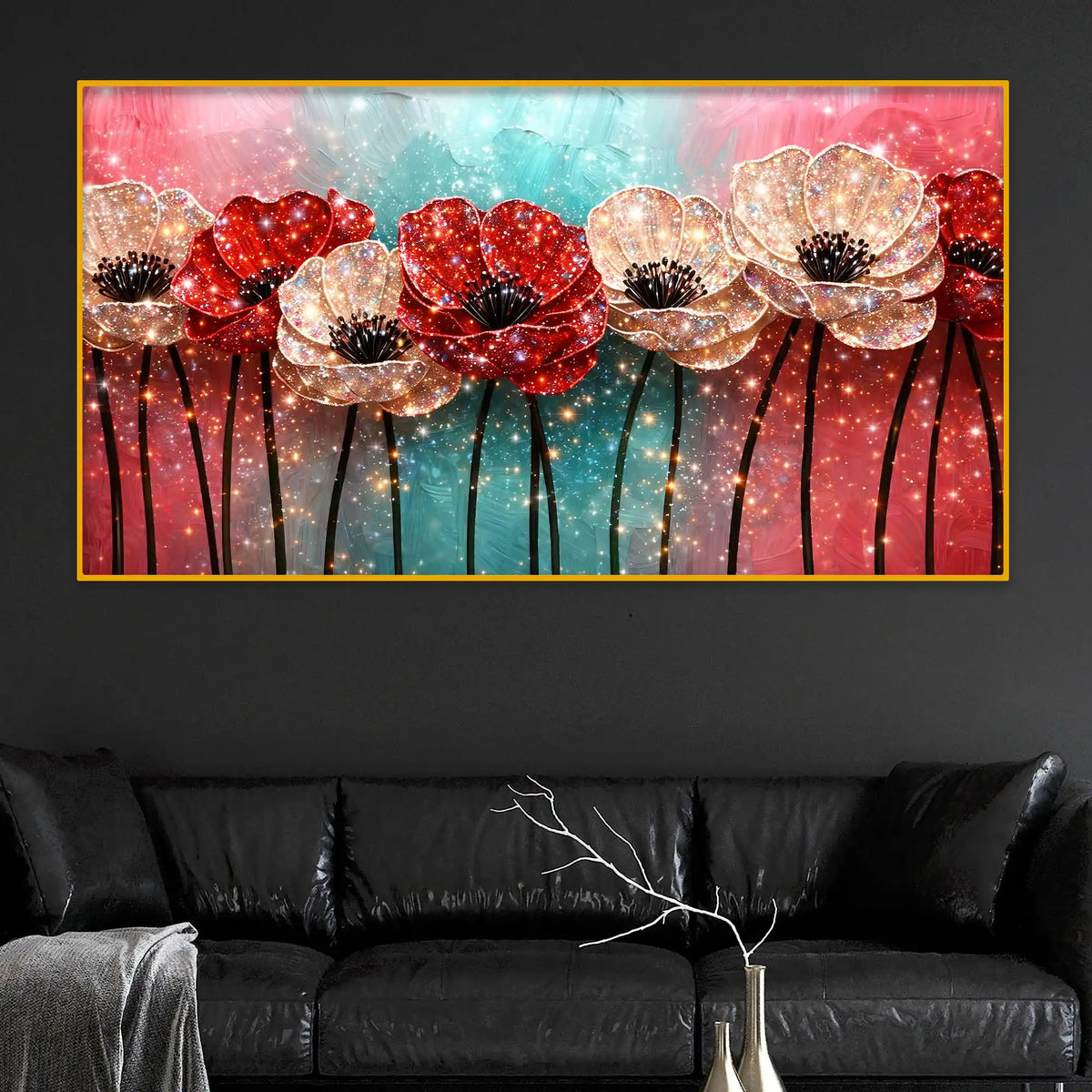 Elegant Blossom Flower Crystal Glass Wall Painting for Living Space Décor