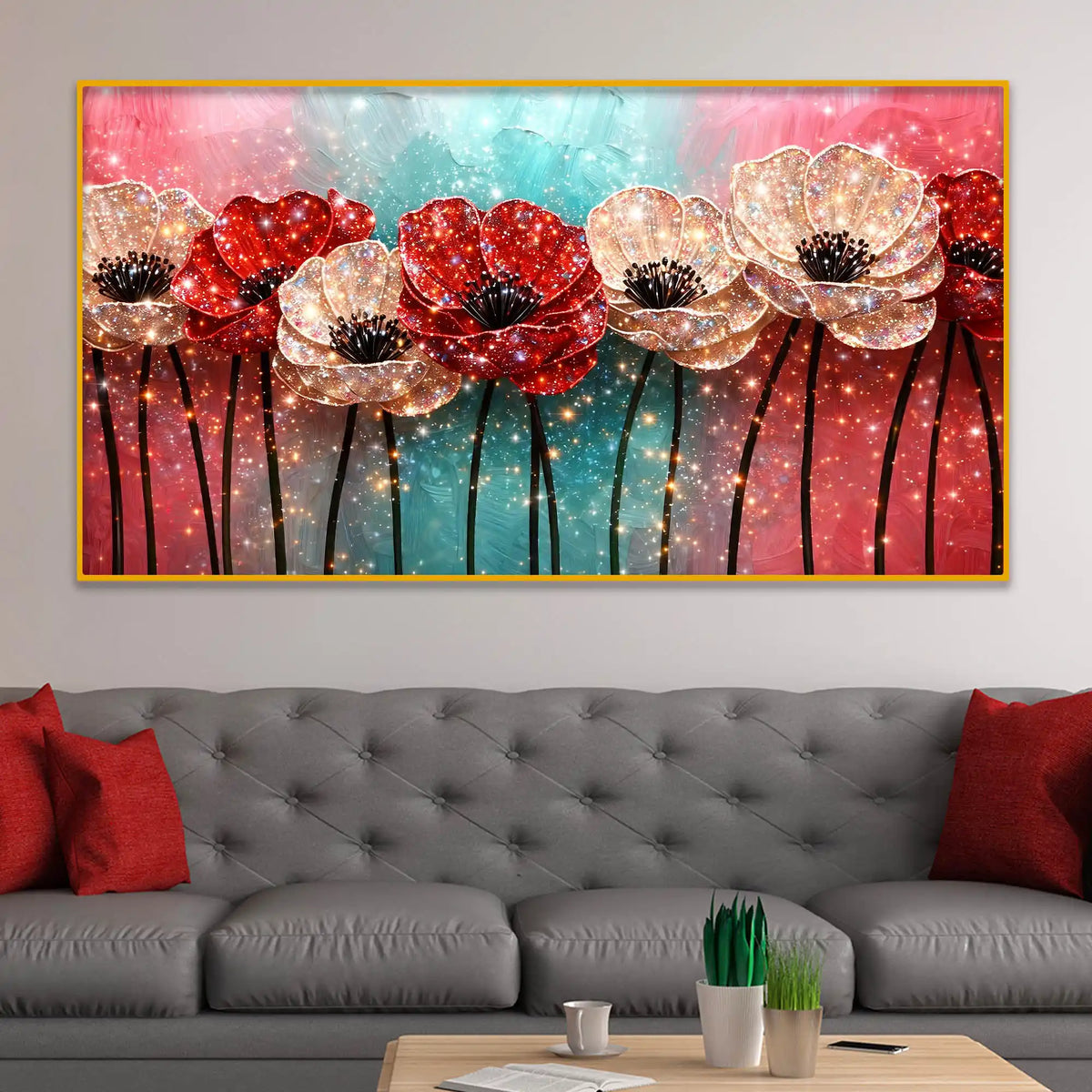Elegant Blossom Flower Crystal Glass Wall Painting for Living Space Décor