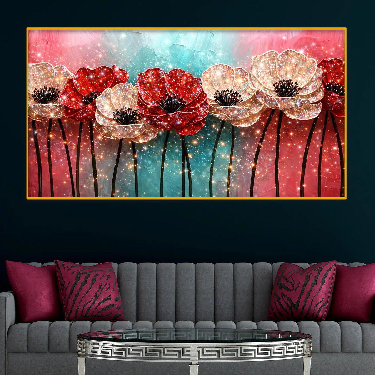 Elegant Blossom Flower Crystal Glass Wall Painting for Living Space Décor
